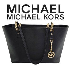 MICHAEL Michael Kors Saffiano Leather Medium Jet Set Tote - Black/Gold/Chain